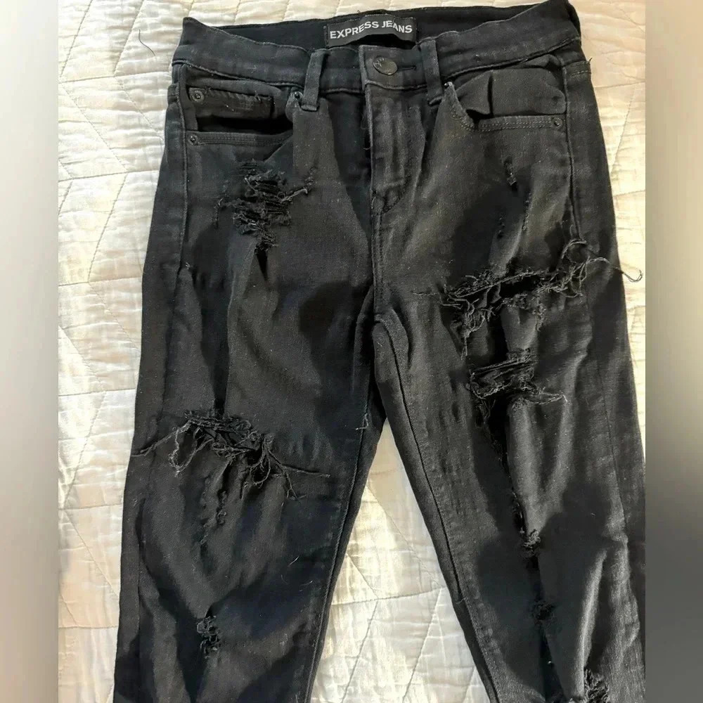 Express Frayed Jean Leggings - 0